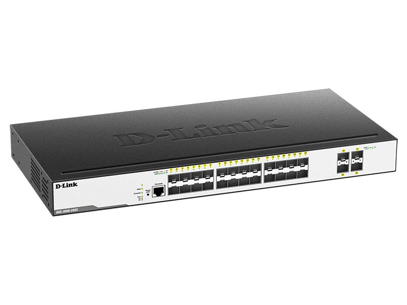 Коммутатор D-Link DGS-3000-28XS/B1A, L2 Managed Switch with 24 1000Base-X SFP ports and 4 10GBase-X SFP+ ports.16K Mac address, 802.3x Flow Control, 4K of 802.1Q VLAN, VLAN Trunking, 802.1p Priority Queues, Tra