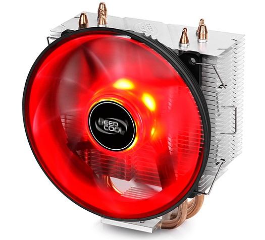  Кулер DEEPCOOL GAMMAXX300R LGA1366/1156/55/51/50/775/FM2+/FM2/FM1/AM3+/AM3/AM2+/AM2/AM4 (24шт/кор, TDP 130Вт, PWM, Red Led, 3 тепл. трубки прямого контакта,120мм вент-р,17.8~21dB(A)) RET