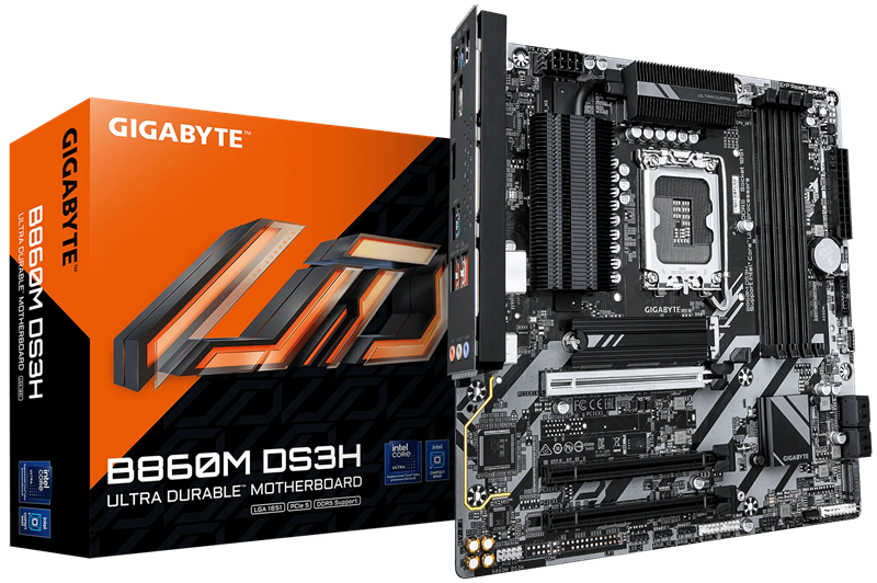 Материнская плата GIGABYTE B860M DS3H, LGA1851, B860, 4*DDR5, 4*SATA, 2*M.2,USB 3.2, 4*USB 2.0, Type-C, 5*PCIx16, HDMI+DP, mATX
