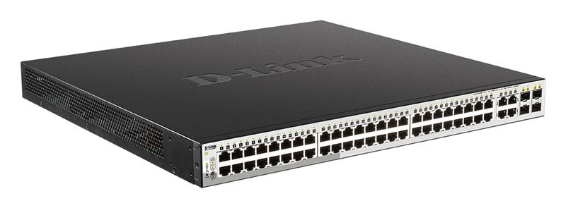 Коммутатор D-Link DGS-1210-52MP/F3A, L2 Smart Switch with  48 10/100/1000Base-T ports and 4 1000Base-T/SFP combo-ports (48 PoE ports 802.3af/802.3at (30 W), PoE Budget 370 W).16K Mac address, 802.3x Flow Contr