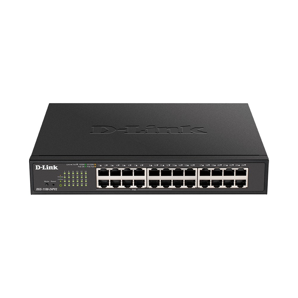 Коммутатор D-Link DGS-1100-24PV2/A3A, L2 Smart Switch with 24 10/100/1000Base-T ports (12 PoE ports 802.3af/802.3at (30 W), PoE Budget 100 W). 8K Mac address, 802.3x Flow Control, 802.3ad Link Aggregation, Po