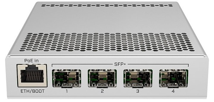 Коммутатор MikroTik Cloud Router Switch 305-1G-4S+IN with 800MHz CPU, 512MB RAM, 1xGigabit LAN, 4 x SFP+ cages, RouterOS L5 or SwitchOS (dual boot), metallic desktop case, PSU