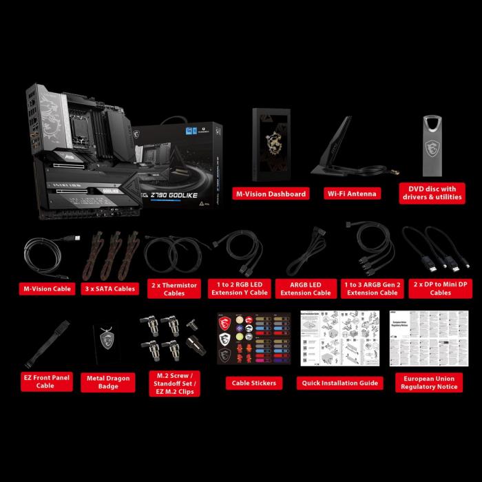 Материнская плата MSI MEG Z790 GODLIKE LGA1700,4DDR5,2PCI-Ex16,7 M.2,2USB3.2 Gen2x2,7USB3.2 Gen2