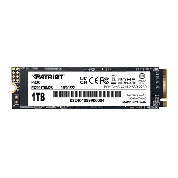 твёрдотельный накопитель Patriot SSD P320 1TB M.2 2280 NVMe PCIe 3.0 x4 R3000/W2200 TBW 480TB 3D NAND