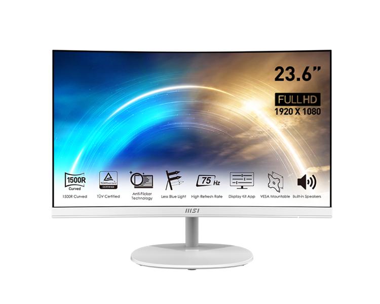 Монитор MSI PRO MP241CAW 23.6" 16:9 FHD(1920x1080)VA Curve 1500R,1ms(MPRT),3000:1,100M:1,250nit,178/178,1xHDMI 1.4,1xDP 1.2,Tilt,VESA,75Hz,1y w-ty