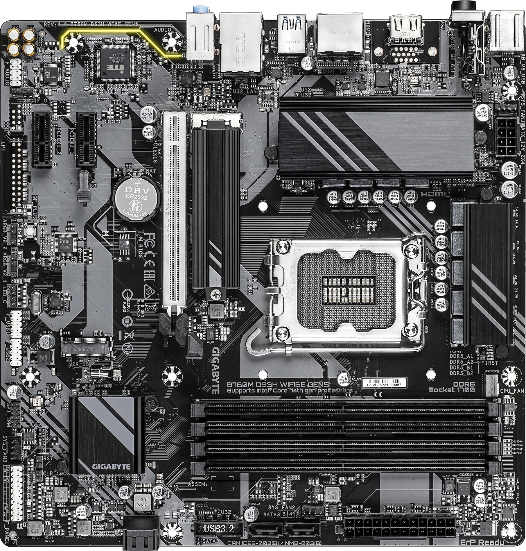 Материнская плата Gigabyte B760M DS3H WIFI6E GEN5 Soc-1700 Intel B760 4xDDR5 mATX AC`97 8ch(7.1) 2.5Gg RAID+HDMI+DP Материнская плата Gigabyte B760M DS3H WIFI6E GEN5 Soc-1700 Intel B760 4xDDR5 mATX AC`97 8ch(7.1) 2.5Gg RAID+HDMI+DP