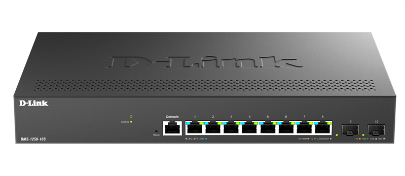Коммутатор D-Link Управляемый L2 коммутатор, 8x2.5GBase-T, 2x10GBase-X SFP+, защита от статического электричества до 6 кВ, CLI, консольный порт RJ-45