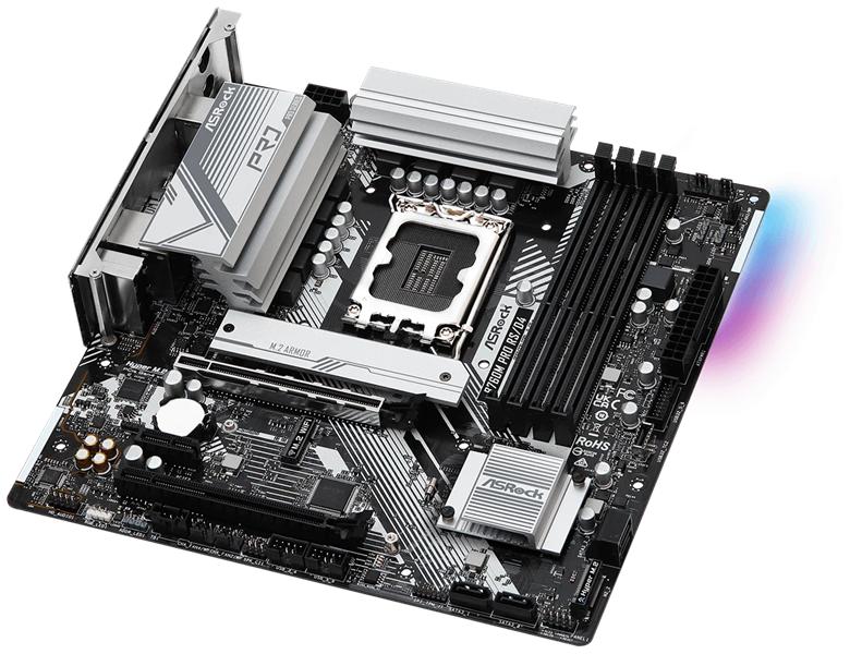 Материнская плата ASROCK B760 PRO RS/D4, LGA1700, B760, 4*DDR4, HDMI+DP, 4xSATA3 6.0 (RAID), M.2 Socket, 3xUSB 3.2, 2xUSB2.0, Type-C, mATX; 90-MXBKL0-A0UAYZ