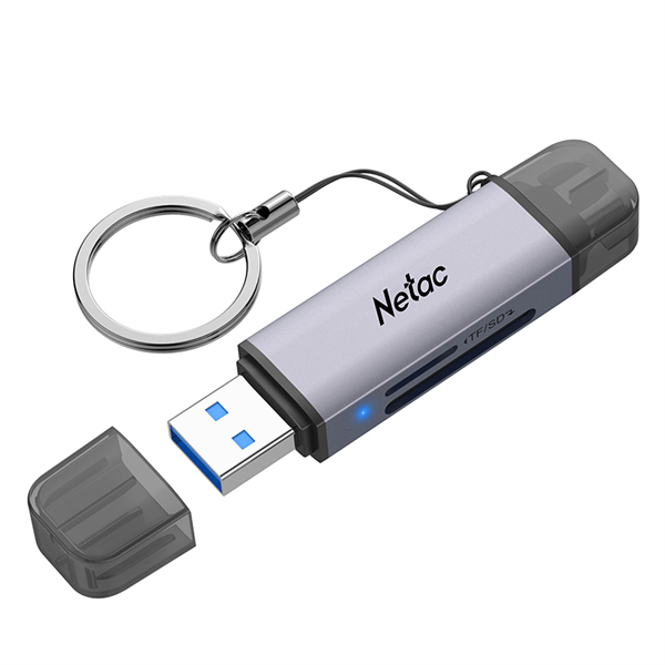 Кардридер Netac Flash card reader WK13, USB3.0+Type-C to mSD/SD, Grey (repl. NT09WK13-30GR)