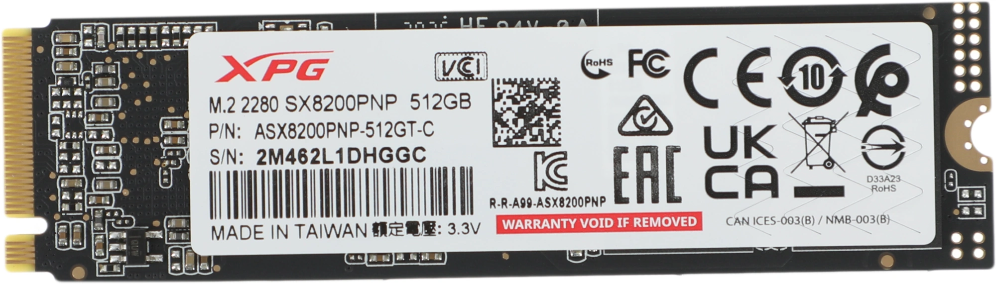 Твердотельный накопитель SSD ADATA 512GB XPG SX8200 Pro Client M.2 2280 ASX8200PNP-512GT-C PCIe Gen3x4 with NVMe, 3350/2350, IOPS 390/380K, MTBF 2M, 3D TLC, 320TBW, NVMe 1.3, Heat Sink, RTL (469458)