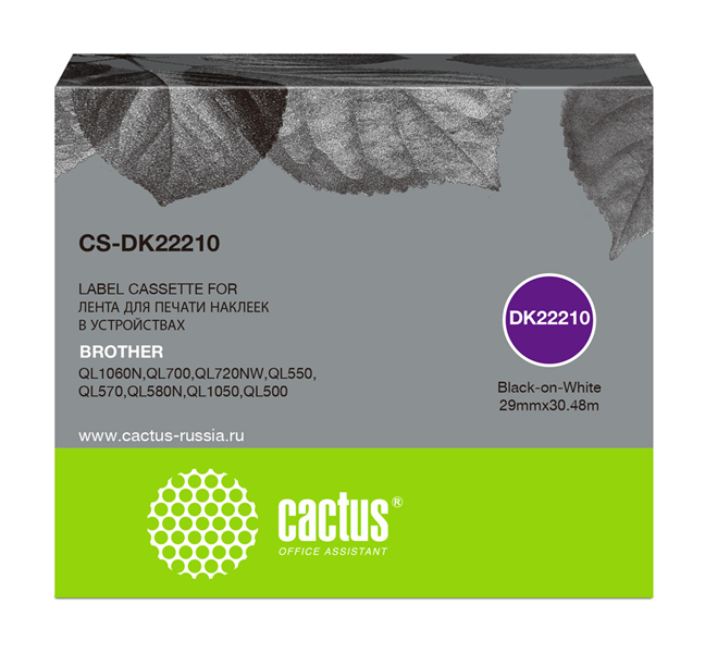 Картридж ленточный Cactus CS-DK22210 DK-22210 черный для Brother P-touch QL-500, QL-550, QL-700, QL-800 Картридж ленточный Cactus CS-DK22210 DK-22210 черный для Brother P-touch QL-500, QL-550, QL-700, QL-800