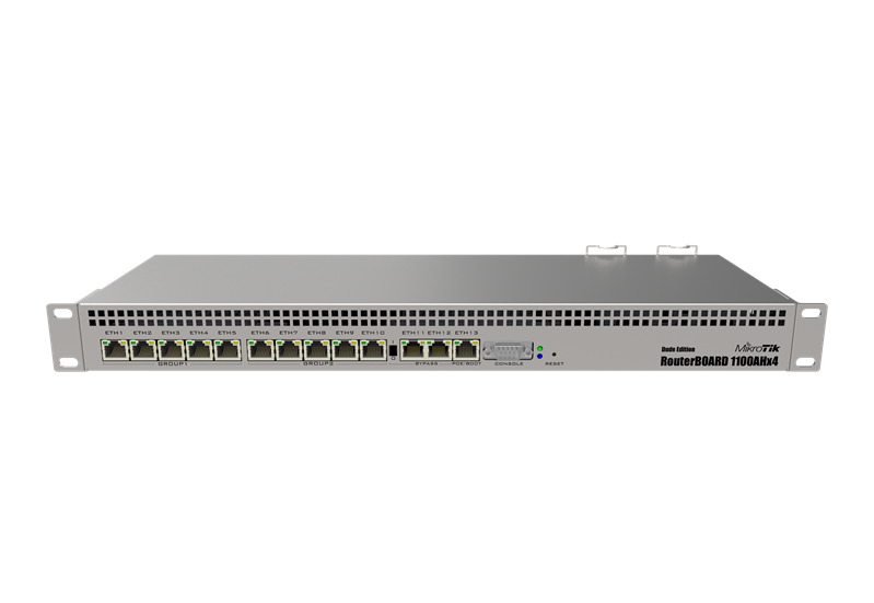 Маршрутизатор MikroTik RouterBOARD 1100AHx4 Dude Edition with Annapurna Alpine AL21400 Cortex A15 CPU (4-cores, 1.4GHz per core), 1GB RAM, 13xGbit LAN, 60GB M.2 drive, RouterOS L6, 1U rackmount case, Dual PSU