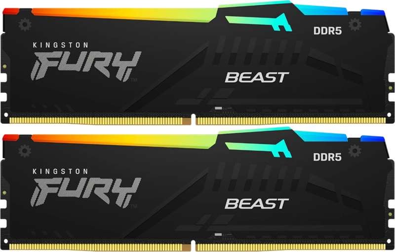 Оперативная память Kingston 64GB 5200MT/s DDR5 CL40 DIMM (Kit 2*32Gb) FURY Beast RGB Оперативная память Kingston 64GB 5200MT/s DDR5 CL40 DIMM (Kit 2*32Gb) FURY Beast RGB