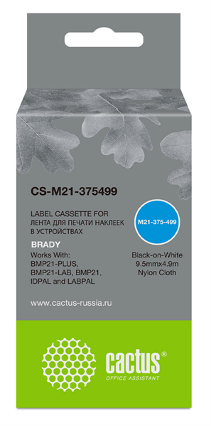 Картридж ленточный Cactus CS-M21-375499 черный на белом 9.5x4.9 для Brady BMP21-PLUS, BMP21-LAB