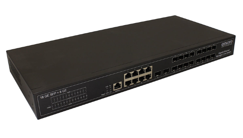 Коммутатор Gigabit Ethernet OSNOVO SW-70818/L2 Управляемый L2+ коммутатор Gigabit Ethernet на 18 x GE SFP + 8 x GE RJ45 портов. Порты: 18 x GE SFP (1000 Base-X), 8 x GE (10/100/1000 Base-T). Консольный порт, Уровень управления L