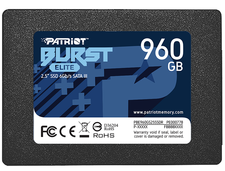 Твердотельный накопитель Patriot SSD BURST ELITE 960GB SATA3 2.5" R450/W320 TBW 400TB 3D NAND