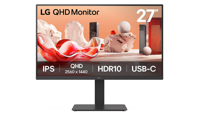 Монитор 27 LG 27BA65QB-B, IPS, 2560x1440, 5ms, 350cd, 100Hz, HDMI+ DP+USB-C+ SPK, HAS Pivot Swivel, black, In