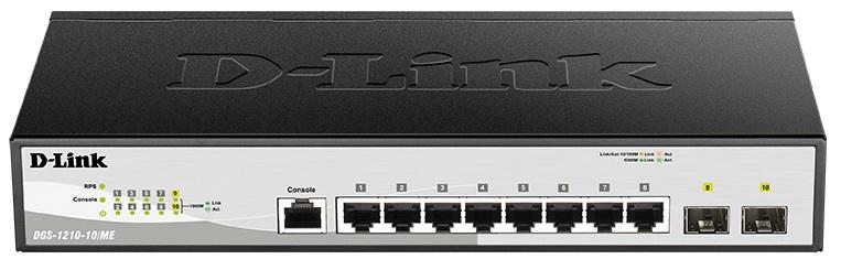 Коммутатор D-Link DGS-1210-10/ME/B2A, L2 Managed Switch with  8 10/100/1000Base-T ports and 2 1000Base-X SFP ports.16K Mac address, 802.3x Flow Control, 4K of 802.1Q VLAN, 802.1p Priority Queues, Traffic Segmen