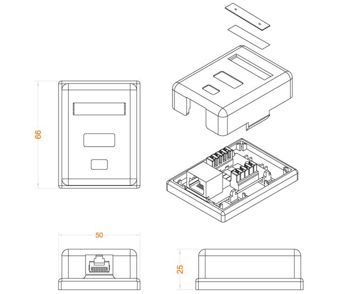 Розетка компьютерная rj-45(8p8c), категория 5e, одинарная, внешняя, dual idc Hyperline SB1-1-8P8C-C5e-WH Розетка компьютерная RJ-45(8P8C), категория 5e, одинарная, внешняя, Dual IDC