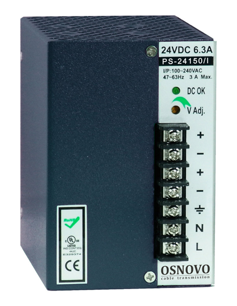 Промышленный блок питания OSNOVO PS-24150/I Промышленный блок питания. DC24V, 6,3A (150W). Диапазон входных напряжений: AC195-265V. КПД: 82%. Регулировка выходного напряжения в диапазоне 22-26V. Защита от короткого замыкания Промышленный блок питания OSNOVO PS-24150/I Промышленный блок питания. DC24V, 6,3A (150W). Диапазон входных напряжений: AC195-265V. КПД: 82%. Регулировка выходного напряжения в диапазоне 22-26V. Защита от короткого замыкания