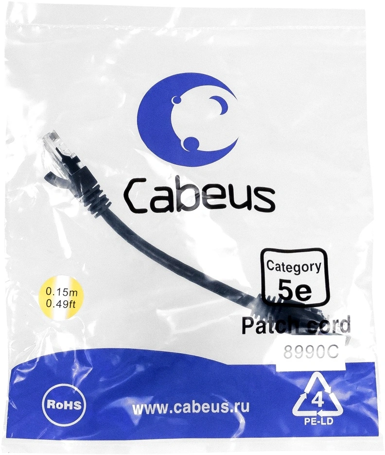 Патч-корд Cabeus PC-UTP-RJ45-Cat.5e-0.15m-BK-LSZH U/UTP RJ-45 вил.-вилка RJ-45 кат.5E 0.15м черный LSZH Патч-корд Cabeus PC-UTP-RJ45-Cat.5e-0.15m-BK-LSZH U/UTP RJ-45 вил.-вилка RJ-45 кат.5E 0.15м черный LSZH
