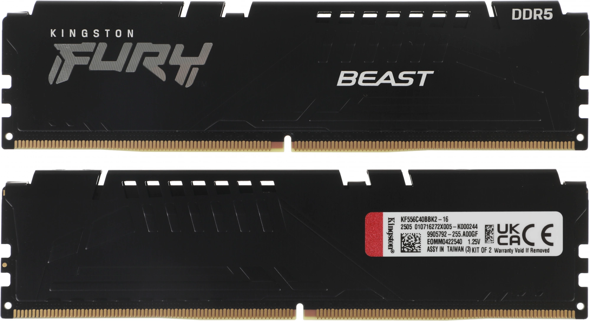 Модуль памяти Kingston 16GBDDR5 5600 DIMM FURY Beast Black XMP Gaming Memory KF556C40BBK2-16 Non-ECC, , CL40, 1.25V, (Kit of 2) 1RX16 40-40-40 288-pin 16Gbit, RTL