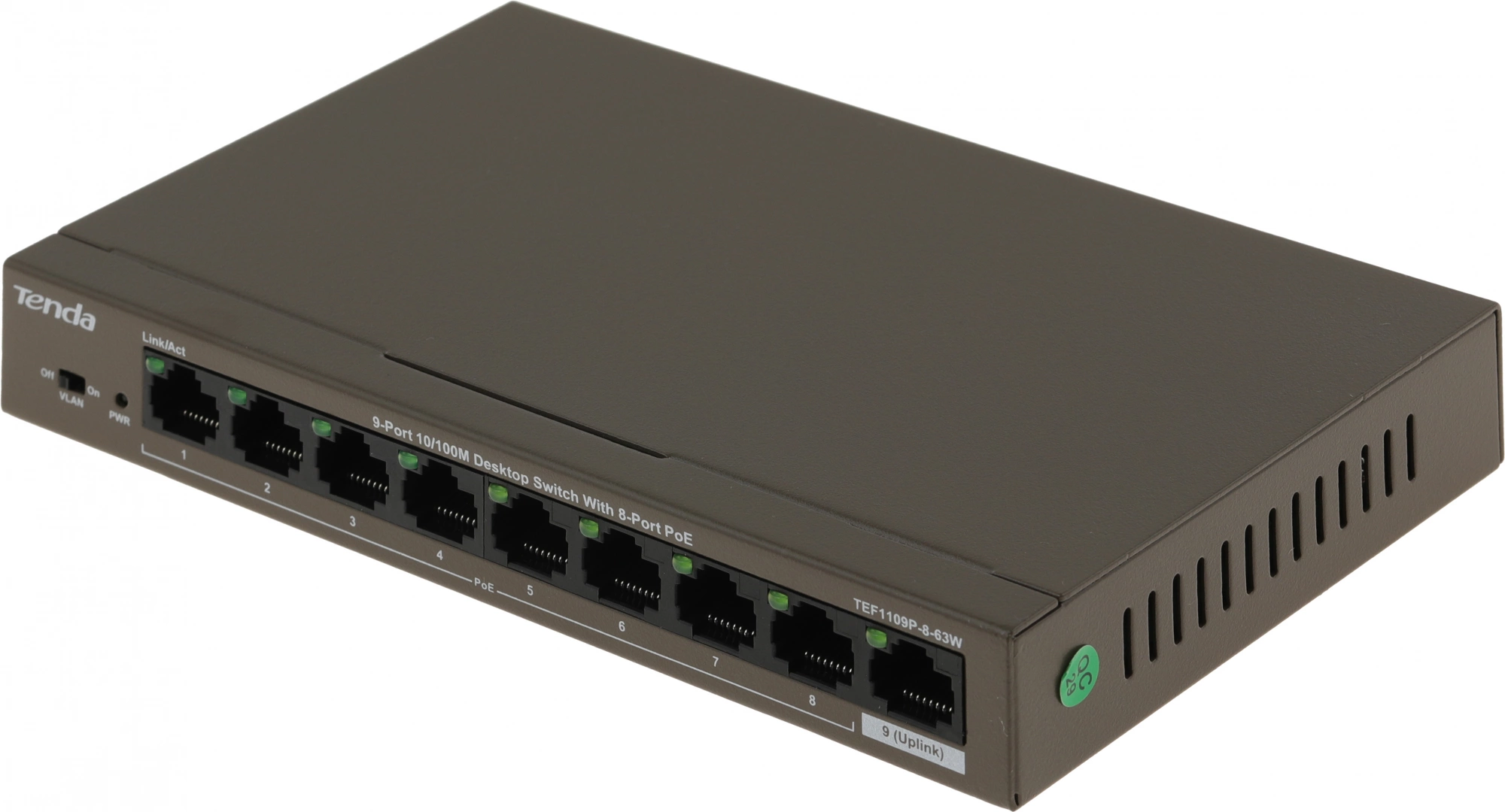 Коммутатор Tenda TEF1109P-8-63W Коммутатор неуправляемый PoE, 9 портов 9x100 Мбит/с, PoE 8х58 Вт, настольный Коммутатор Tenda TEF1109P-8-63W Коммутатор неуправляемый PoE, 9 портов 9x100 Мбит/с, PoE 8х58 Вт, настольный