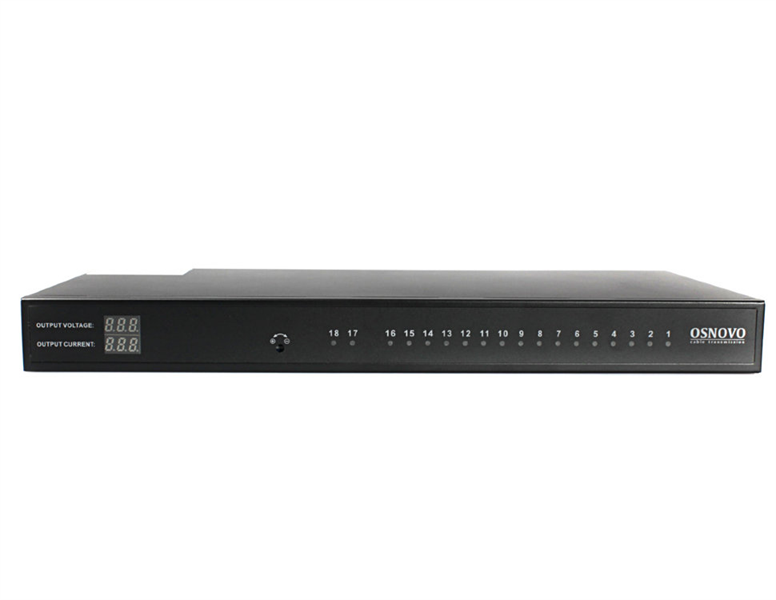 Стоечный блок питания OSNOVO PS18-12240/R Блок питания на 18 каналов, для монтажа в 19'' стойку 1U, DC 12V, 1,11А на канал(ток нагрузки до 2А, при одновременном использовании до 5 каналов), суммарно до 10А. Общая выходная