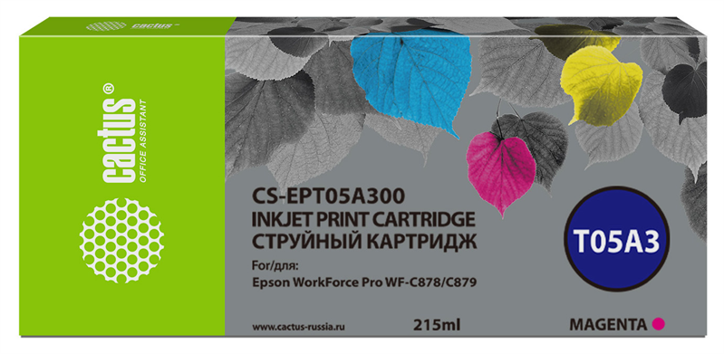 Картридж струйный Cactus CS-EPT05A300 T05A3 пурпурный (215мл) для Epson WorkForce Pro WF-C878/C879 Картридж струйный Cactus CS-EPT05A300 T05A3 пурпурный (215мл) для Epson WorkForce Pro WF-C878/C879