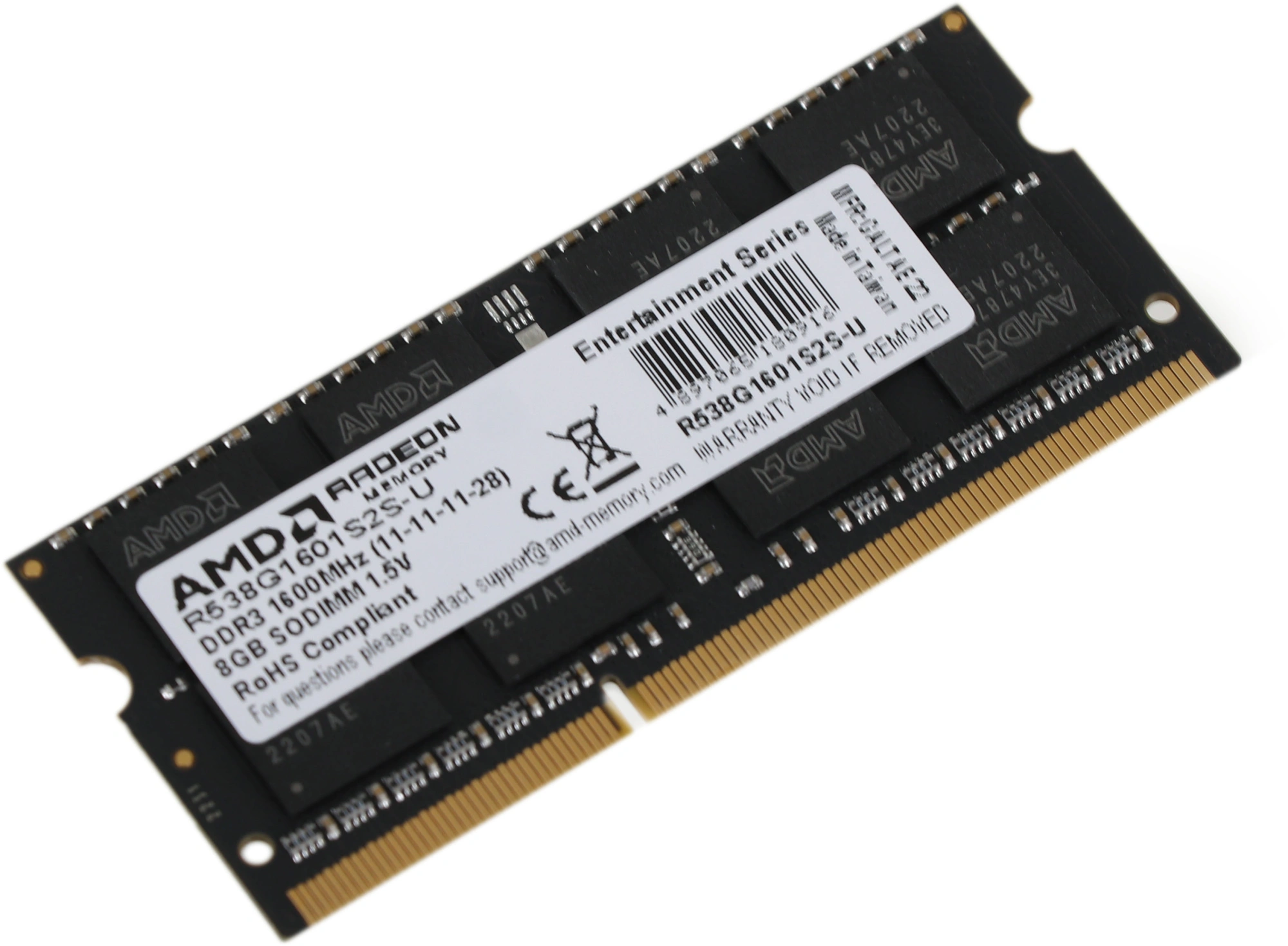 Модуль памяти AMD Radeon 8GB DDR3 1600 SO DIMM R5 Entertainment Series Black R538G1601S2S-U Non-ECC, CL11, 1.5V, R538G1601S2S-U RTL (180916)