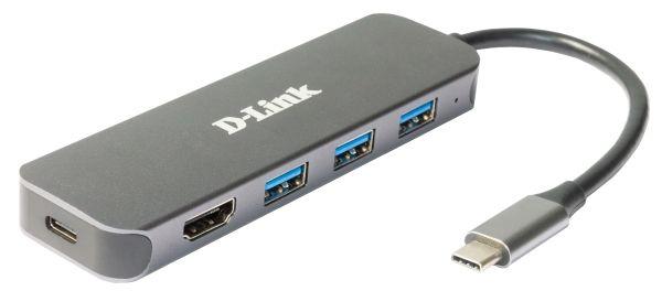 Концентратор usb D-Link DUB-2333/A1A, USB-C Docking Station, 3xUSB3.0 + USB-C/PD3.0 + HDMI