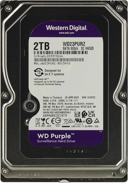 Жесткий диск Western Digital HDD SATA-III  2Tb Purple WD23PURZ, IntelliPower, 256MB buffer (DV&NVR), 1 year