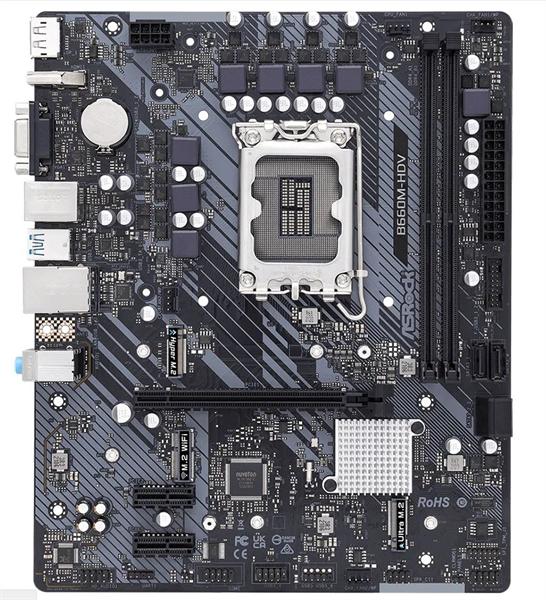 Материнская плата ASROCK B660M-HDV, LGA1700, B660, 2*DDR4, DP+D-Sub+HDMI, 4xSATA3 6.0 (RAID), M.2 Socket, Type-C, 3 x USB 3.2 Type-A, 2xUSB 2.0, mATX; 90-MXBH40-A0UAYZ