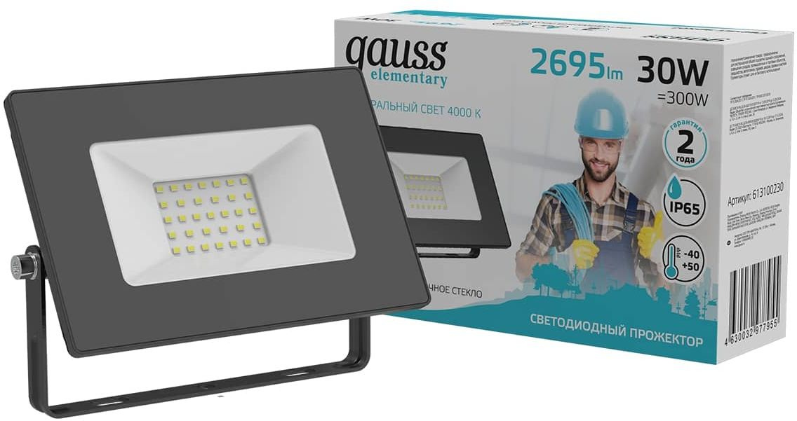 Прожектор уличный Gauss Elementary 613100230 светодиодный 30Втчерный