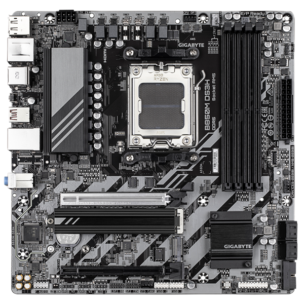 Материнская плата GIGABYTE B850M DS3H, AM5, B850, 4*DDR5, 4*SATA, 2*M.2, 3*USB 3.2, 4*USB 2.0, Type-C, 1*PCIx16, 1*PCIx1, 2*DP+HDMI, mATX Материнская плата GIGABYTE B850M DS3H, AM5, B850, 4*DDR5, 4*SATA, 2*M.2, 3*USB 3.2, 4*USB 2.0, Type-C, 1*PCIx16, 1*PCIx1, 2*DP+HDMI, mATX