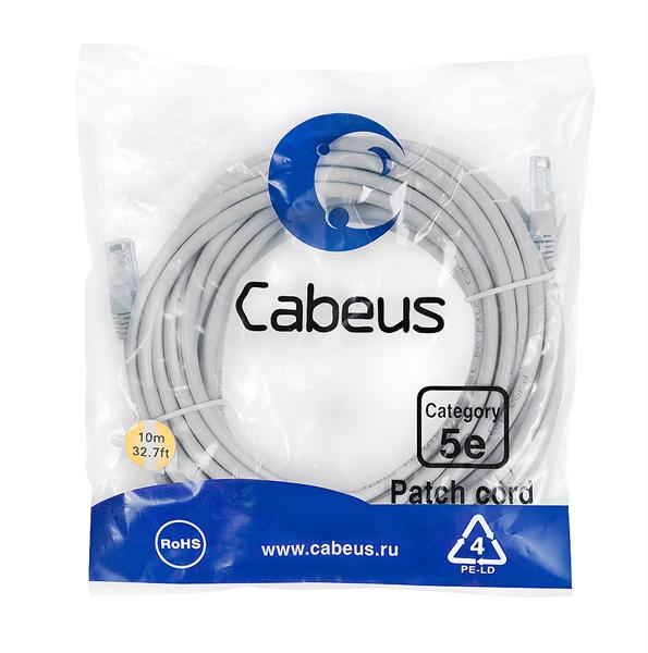  Cabeus PC-UTP-RJ45-Cat.5e-10m Патч-корд U/UTP, категория 5е, 2xRJ45/8p8c, неэкранированный, серый, PVC, 10м
