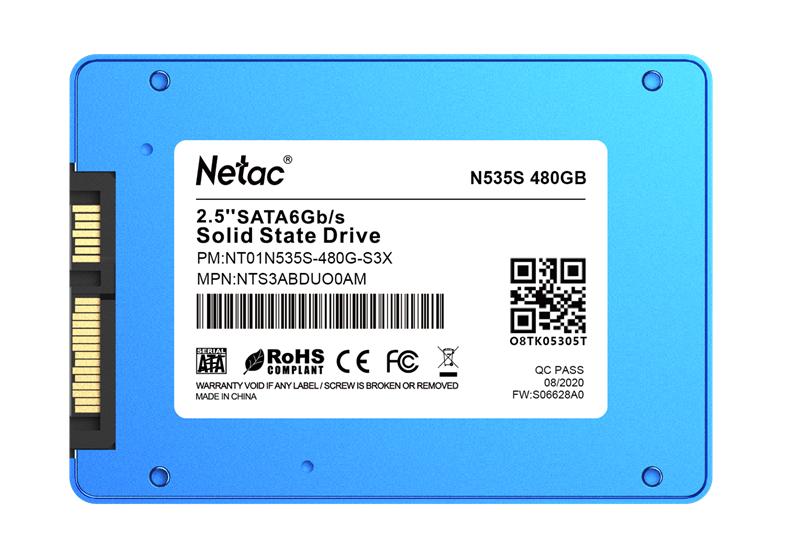 Ssd накопитель Netac SSD N535S 480GB 2.5 SATAIII 3D NAND, 7mm, R/W up to 540/490MB/s, TBW 280TB, 5y wty