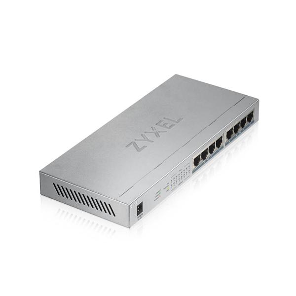  Коммутатор PoE+ Zyxel GS1008HP, 8xGE PoE+, настольный, металлический, бесшумный, бюджет PoE 60 Вт