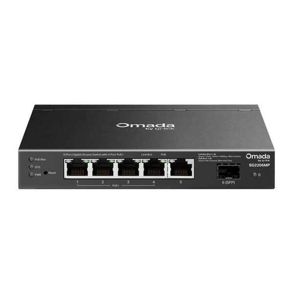 Коммутатор TP-Link SG2206MP, Omada Access 6-Port Gigabit Switch with 4-Port PoE+ Коммутатор TP-Link SG2206MP, Omada Access 6-Port Gigabit Switch with 4-Port PoE+