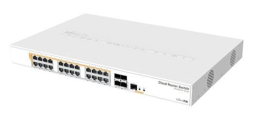 Коммутатор MikroTik Cloud Router Switch 328-24P-4S+RM with 800 MHz CPU, 512MB RAM, 24xGigabit LAN (all PoE-out), 4xSFP+ cages, RouterOS L5 or SwitchOS (dual boot), 1U rackmount case, 500W built-in PSU
