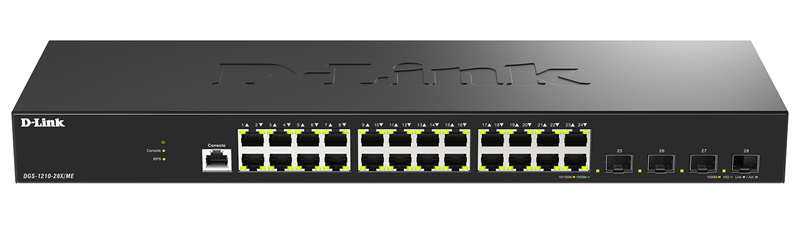 Коммутатор D-Link Управляемый L2 коммутатор, 24x1000Base-T, 4x10GBase-X SFP+, защита от статического электричества до 6 кВ, CLI, консольный порт RJ-45, RPS