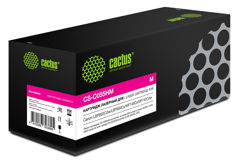 Картридж лазерный Cactus CS-C055HM 055 H M пурпурный (5900стр.) для Canon LBP663Cdw/LBP664Cx/MF746Cx/MF742Cdw/MF744Cdw Картридж лазерный Cactus CS-C055HM 055 H M пурпурный (5900стр.) для Canon LBP663Cdw/LBP664Cx/MF746Cx/MF742Cdw/MF744Cdw
