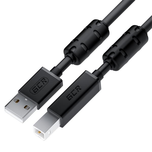  GCR Кабель для Принтера, МФУ PROF 1.5m USB 2.0, AM/BM, черный, ферр кольца, 28/24 AWG, экран, армир, морозост (UPC10)