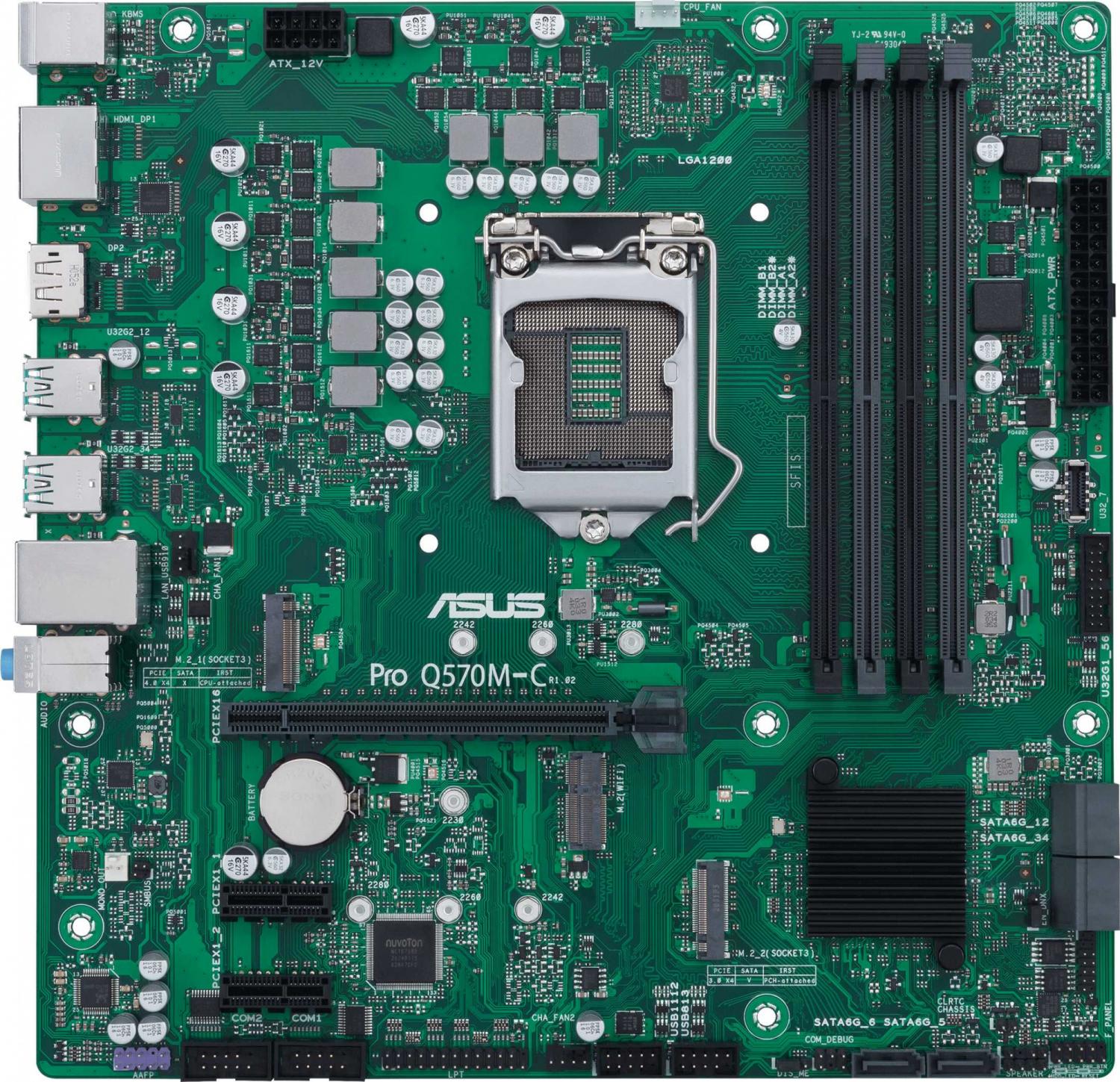 Материнская плата ASUS PRO Q570M-C/CSM, LGA1200, Q570, 4*DDR4, DP+HDMI, SATA6, Audio, USB 3.2*7, LPT*1 header (w/o cable), COM*2 header (w/o cable), mATX ;90MB1700-M0EAYC