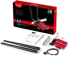 Адаптер беспроводной связи (Wi-Fi) CUDY AX5400 Wi-Fi PCI Express Adapter 5400Mbps Wi-Fi / Bluetooth 5.2 PCI Express Adapter with Heatsink, Intel AX210 module,2T2R, 802.11ax/ac/a/b/g/n, 2 detachable antennas, V2