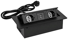 Сетевой разветвитель Premier PX/BL-HOR-2R-2USB-BLK 1.8м (2 розетки) черный (коробка)