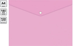 Конверт на кнопке Бюрократ Пастель -PKPAST/PINK A4 пластик 0.18мм розовый