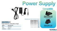Блок питания M3 Mobile ASSY: US20/US30 Power Supply: 100~240VAC, 12VDC, 3A. Provides power to the 2 slot cradle. Includes EU power cord.