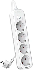 Сетевой фильтр Deli ET435 3м (4 розетки) белый (пакет ПЭ)