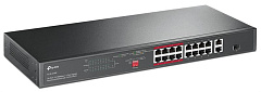  TP-Link 16-портовый 10/100Мбит PoE+ коммутатор, 16 портов RJ45 10/100 Мбит/с + 1 гигабитный RJ45 порт + 1 гигабитный комбинированный RJ45/SFP-слот, бюджет до 150 Ватт, 250m